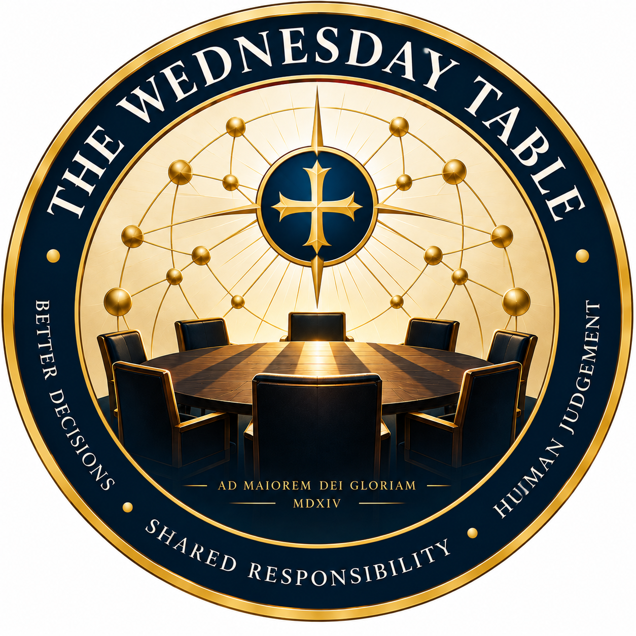 Wednesday Table Index Emblem with Roundtable and Board Chairs and network diagram